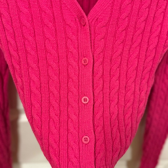 Hollister Hot Pink Cable Knit Cropped V-Neck Cardigan Sweater Womens Small - Picture 11 of 14